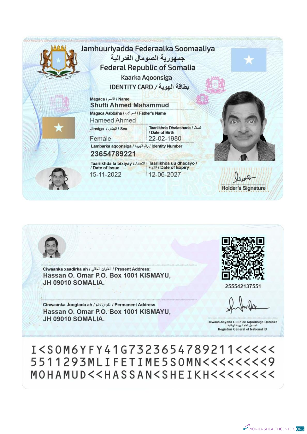 Download Somalia ID card 2022 present Photoshop template